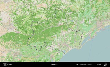 Beziers. OpenStreetMap Fransız stili haritasında Fransa 'nın idari bölgesinin ana hatları belirlendi