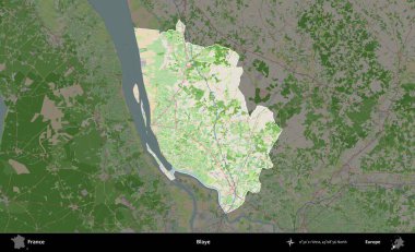 Blaye. Fransa 'nın idari alanı koyu renk bir OpenStreetMap tarzı Fransız haritasına vurgulandı ve özetlendi