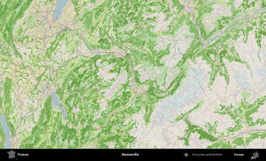 Bonneville 'de. OpenStreetMap Fransız stili haritasında Fransa 'nın idari alanı