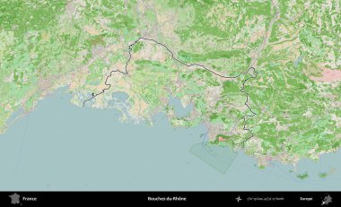 Bouches-du-Rhone. OpenStreetMap Fransız stili haritasında Fransa 'nın idari bölgesinin ana hatları belirlendi