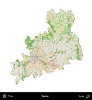Bourges. Fransa 'nın idari bölgesi bir OpenStreetMap Fransız tarzı haritada beyazda izole edildi