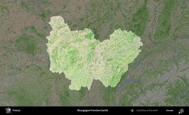 Bourgogne-Franche-Comte. Fransa 'nın idari alanı koyu renk bir OpenStreetMap tarzı Fransız haritasına vurgulandı ve özetlendi