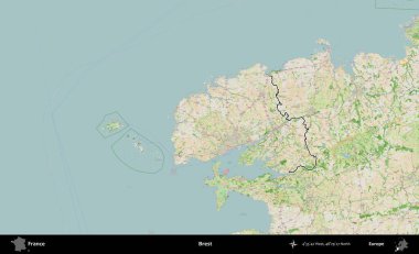 Brest. OpenStreetMap Fransız stili haritasında Fransa 'nın idari bölgesinin ana hatları belirlendi