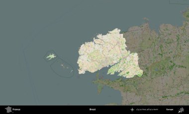 Brest. Fransa 'nın idari alanı koyu renk bir OpenStreetMap tarzı Fransız haritasına vurgulandı ve özetlendi