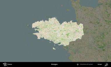 Bretagne. Fransa 'nın idari alanı koyu renk bir OpenStreetMap tarzı Fransız haritasına vurgulandı ve özetlendi