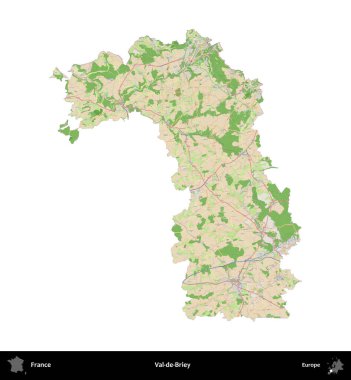 Val-de-Briey. Fransa 'nın idari bölgesi bir OpenStreetMap Fransız tarzı haritada beyazda izole edildi