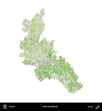 Brive-la-Gaillarde. Fransa 'nın idari bölgesi bir OpenStreetMap Fransız tarzı haritada beyazda izole edildi