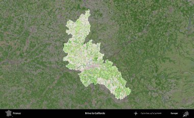Brive-la-Gaillarde. Fransa 'nın idari alanı koyu renk bir OpenStreetMap tarzı Fransız haritasına vurgulandı ve özetlendi
