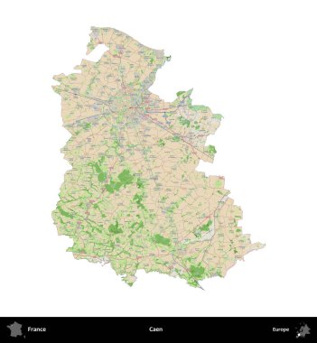 Caen. Fransa 'nın idari bölgesi bir OpenStreetMap Fransız tarzı haritada beyazda izole edildi