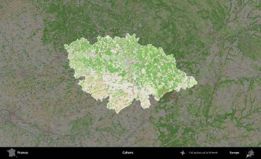 Cahors. Fransa 'nın idari alanı koyu renk bir OpenStreetMap tarzı Fransız haritasına vurgulandı ve özetlendi