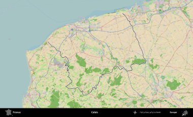 Calais. OpenStreetMap Fransız stili haritasında Fransa 'nın idari bölgesinin ana hatları belirlendi