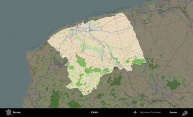 Calais. Fransa 'nın idari alanı koyu renk bir OpenStreetMap tarzı Fransız haritasına vurgulandı ve özetlendi