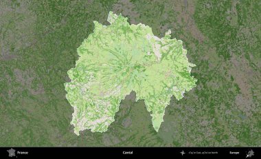 Cantal. Fransa 'nın idari alanı koyu renk bir OpenStreetMap tarzı Fransız haritasına vurgulandı ve özetlendi