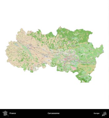 Carcassonne. Fransa 'nın idari bölgesi bir OpenStreetMap Fransız tarzı haritada beyazda izole edildi