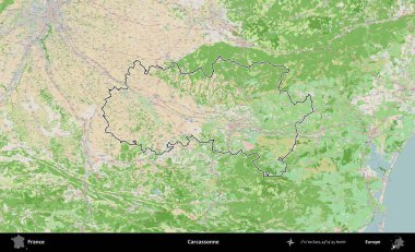 Carcassonne. OpenStreetMap Fransız stili haritasında Fransa 'nın idari bölgesinin ana hatları belirlendi