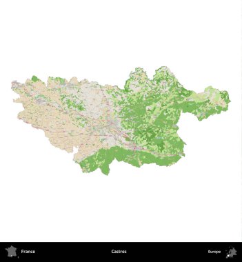 Castres. Fransa 'nın idari bölgesi bir OpenStreetMap Fransız tarzı haritada beyazda izole edildi