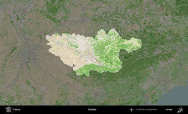 Castres. Fransa 'nın idari alanı koyu renk bir OpenStreetMap tarzı Fransız haritasına vurgulandı ve özetlendi