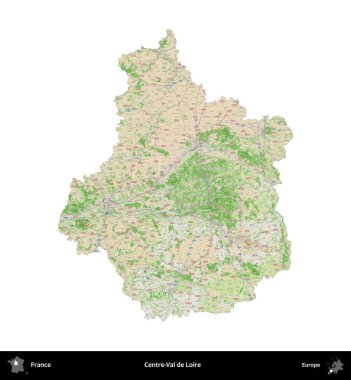 Merkez-Val de Loire. Fransa 'nın idari bölgesi bir OpenStreetMap Fransız tarzı haritada beyazda izole edildi