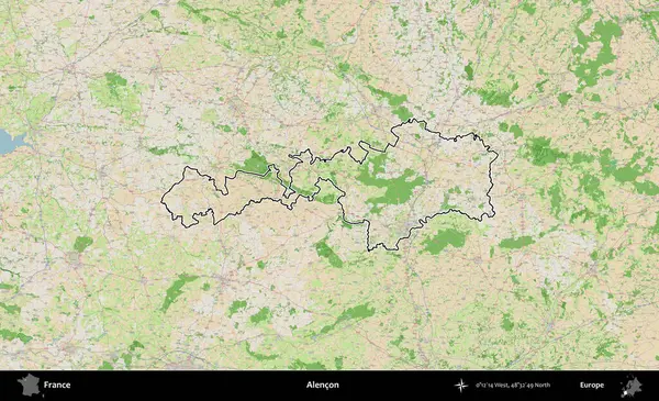 Alencon. OpenStreetMap Fransız stili haritasında Fransa 'nın idari bölgesinin ana hatları belirlendi