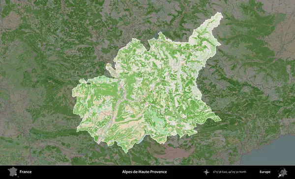 Alpes-de-Haute-Provence. Fransa 'nın idari alanı koyu renk bir OpenStreetMap tarzı Fransız haritasına vurgulandı ve özetlendi