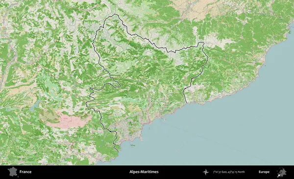Alpes-Maritimes. OpenStreetMap Fransız stili haritasında Fransa 'nın idari bölgesinin ana hatları belirlendi