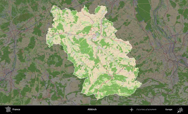 Altkirch. Fransa 'nın idari alanı koyu renk bir OpenStreetMap tarzı Fransız haritasına vurgulandı ve özetlendi