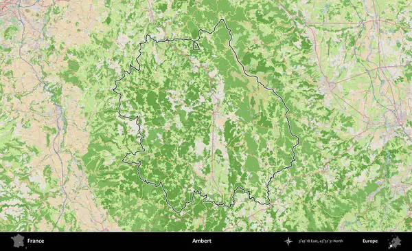 Ambert. OpenStreetMap Fransız stili haritasında Fransa 'nın idari bölgesinin ana hatları belirlendi