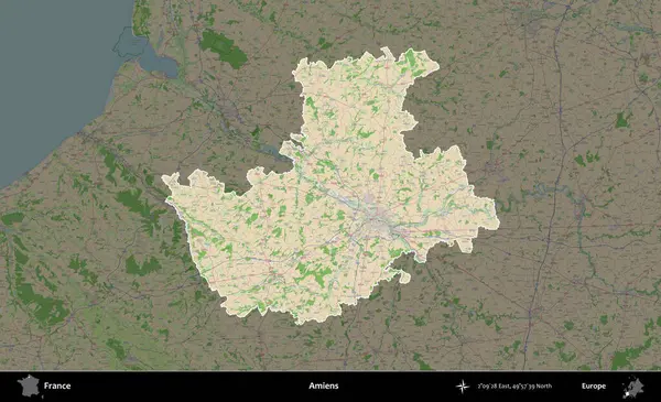 Amiens. Fransa 'nın idari alanı koyu renk bir OpenStreetMap tarzı Fransız haritasına vurgulandı ve özetlendi