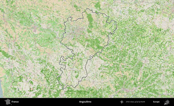 Angoume. OpenStreetMap Fransız stili haritasında Fransa 'nın idari bölgesinin ana hatları belirlendi