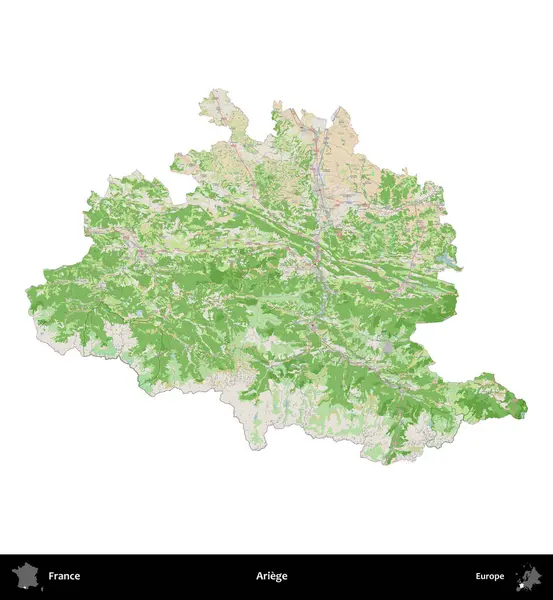 Ariege. Fransa 'nın idari bölgesi bir OpenStreetMap Fransız tarzı haritada beyazda izole edildi