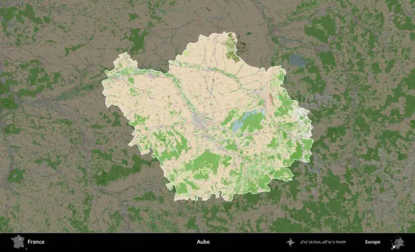 Aube. Fransa 'nın idari alanı koyu renk bir OpenStreetMap tarzı Fransız haritasına vurgulandı ve özetlendi