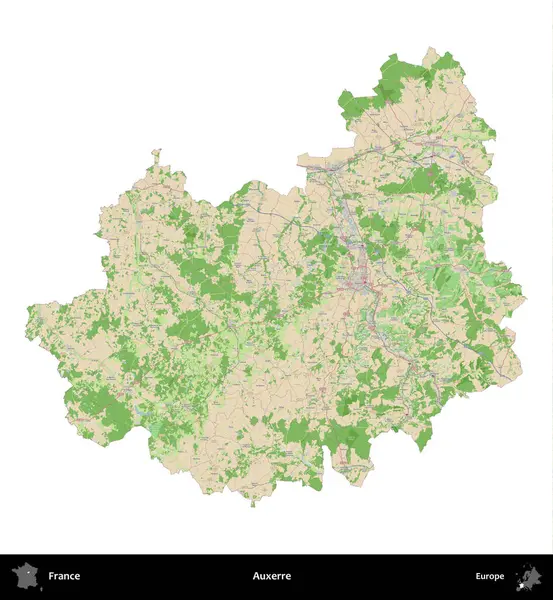 Auxerre. Fransa 'nın idari bölgesi bir OpenStreetMap Fransız tarzı haritada beyazda izole edildi