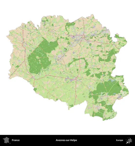 Avesnes-sur-Helpe. Fransa 'nın idari bölgesi bir OpenStreetMap Fransız tarzı haritada beyazda izole edildi