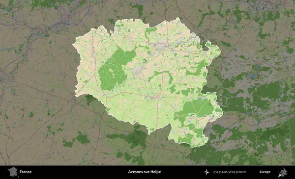 Avesnes-sur-Helpe. Fransa 'nın idari alanı koyu renk bir OpenStreetMap tarzı Fransız haritasına vurgulandı ve özetlendi