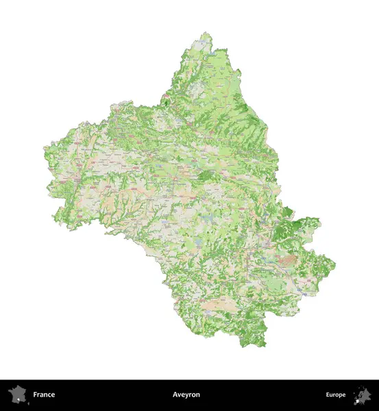 Aveyron. Fransa 'nın idari bölgesi bir OpenStreetMap Fransız tarzı haritada beyazda izole edildi