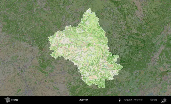 Aveyron. Fransa 'nın idari alanı koyu renk bir OpenStreetMap tarzı Fransız haritasına vurgulandı ve özetlendi