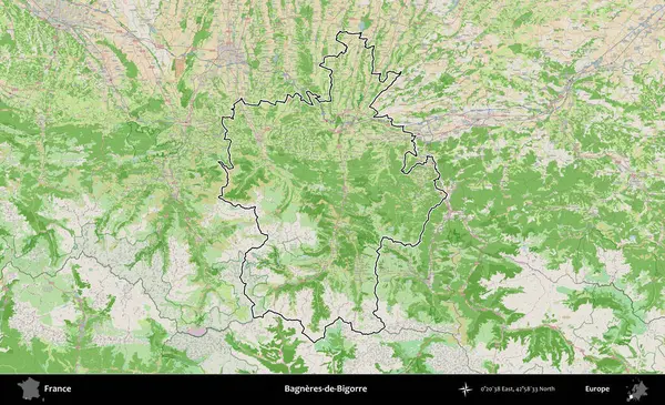 Bagneres-de-Bigorre. OpenStreetMap Fransız stili haritasında Fransa 'nın idari bölgesinin ana hatları belirlendi