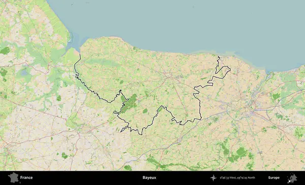 Bayeux. OpenStreetMap Fransız stili haritasında Fransa 'nın idari bölgesinin ana hatları belirlendi