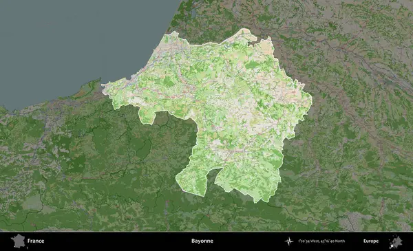 Bayonne. Fransa 'nın idari alanı koyu renk bir OpenStreetMap tarzı Fransız haritasına vurgulandı ve özetlendi