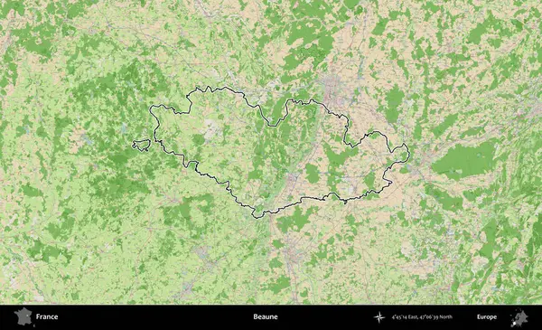 Beaune. OpenStreetMap Fransız stili haritasında Fransa 'nın idari bölgesinin ana hatları belirlendi