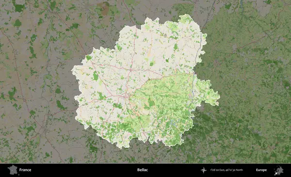 Bellac. Fransa 'nın idari alanı koyu renk bir OpenStreetMap tarzı Fransız haritasına vurgulandı ve özetlendi
