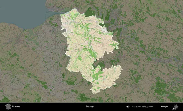 Bernay. Fransa 'nın idari alanı koyu renk bir OpenStreetMap tarzı Fransız haritasına vurgulandı ve özetlendi
