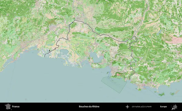Bouches-du-Rhone. OpenStreetMap Fransız stili haritasında Fransa 'nın idari bölgesinin ana hatları belirlendi