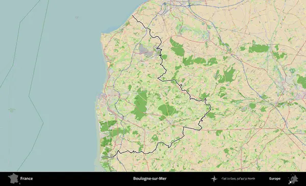 Boulogne-sur-Mer. OpenStreetMap Fransız stili haritasında Fransa 'nın idari bölgesinin ana hatları belirlendi