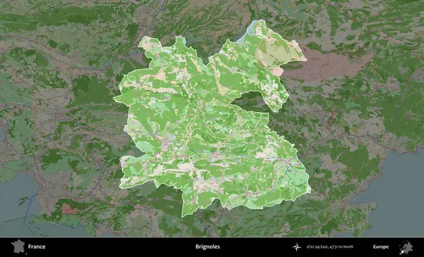 Brignoles. Fransa 'nın idari alanı koyu renk bir OpenStreetMap tarzı Fransız haritasına vurgulandı ve özetlendi