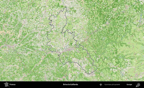 Brive-la-Gaillarde. OpenStreetMap Fransız stili haritasında Fransa 'nın idari bölgesinin ana hatları belirlendi