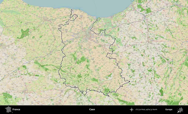 Caen. OpenStreetMap Fransız stili haritasında Fransa 'nın idari bölgesinin ana hatları belirlendi