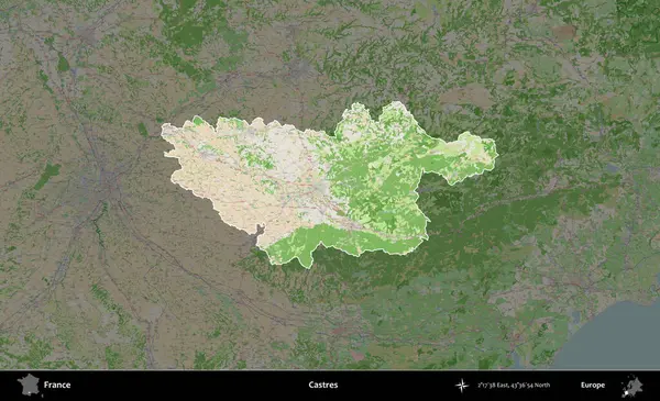 Castres. Fransa 'nın idari alanı koyu renk bir OpenStreetMap tarzı Fransız haritasına vurgulandı ve özetlendi