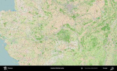 Merkez-Val de Loire. OpenStreetMap Fransız stili haritasında Fransa 'nın idari alanı