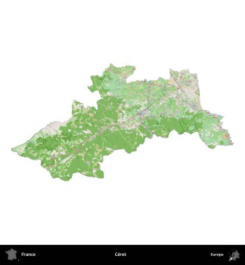 Çerçeve. Fransa 'nın idari bölgesi bir OpenStreetMap Fransız tarzı haritada beyazda izole edildi